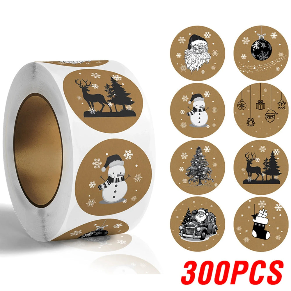 100-500pcs Kraft Paper Stickers Christmas Gift Decoration Sticker For Package Stationery Stickers Happy Decoration Seal Label (ONLINE ORDER ONLY)