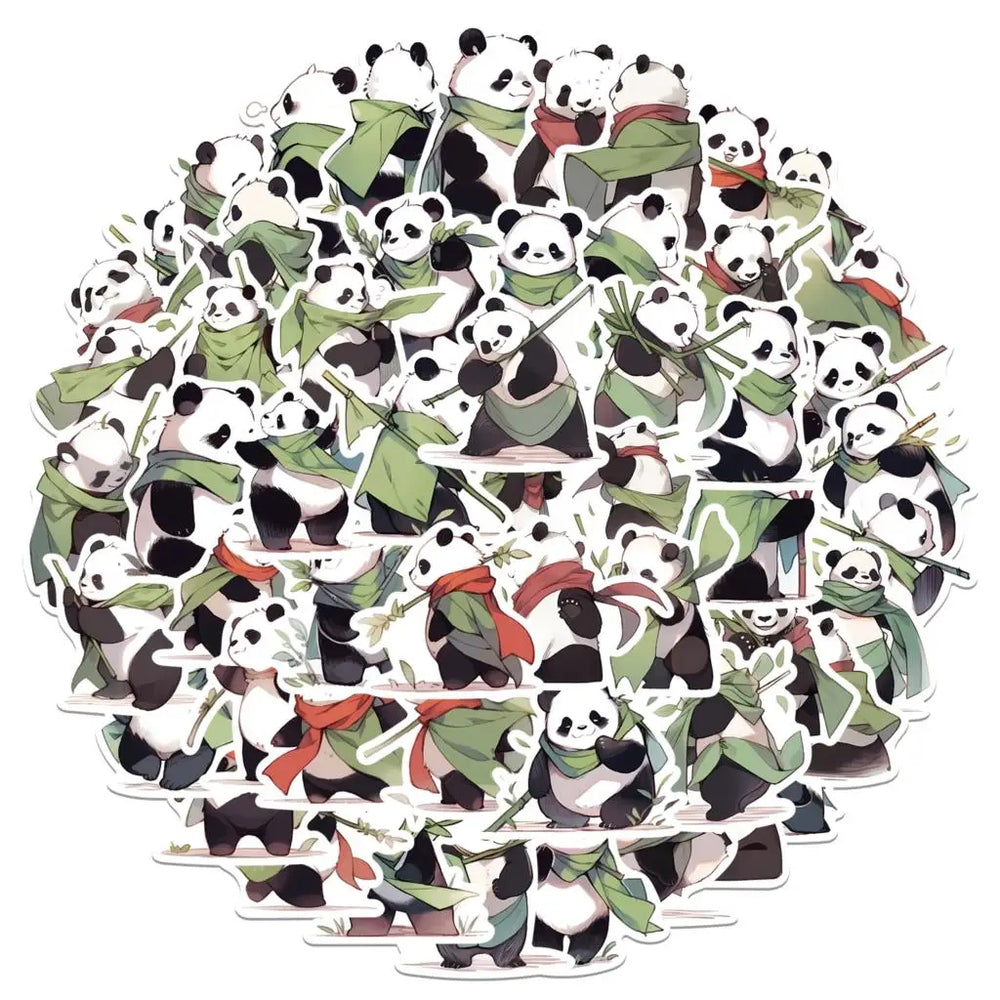 54PCS Bamboo Panda Cartoon Stickers Waterproof for Luggage, Guitar, Laptop, Helmet, Kids Gift (Online Order Only)
