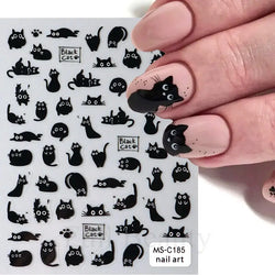 Black Cat Nail Stickers 3D Cartoon Self-Adhesive Nail Art Decals Manicure Accessories (ONLINE ORDER ONLY)