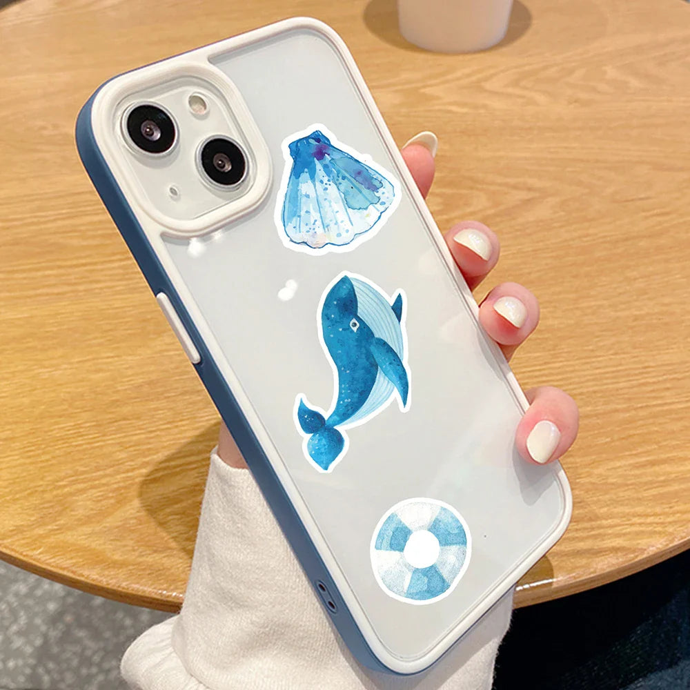 10/30/50PCS Blue Ocean Art Graffiti Stickers Painting Undersea World Cartoon Decals DIY Notebook Laptop Phone Car Waterproof Toy (Online Order Only)