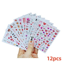 12pcs 3D Golden Glitter Heart Love Nail Stickers Valentine Self Adhesive Cute Cartoon Decal Geometry Slider Manicure Decoration* (ONLINE ORDER ONLY)