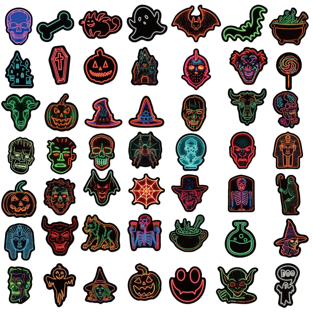 10/30/50PCS Cool Horror Monster Neon Light Stickers Graffiti Halloween Decoration Wall Decal DIY Luggage Phone Laptop Bike Toys (ONLINE ORDER ONLY)