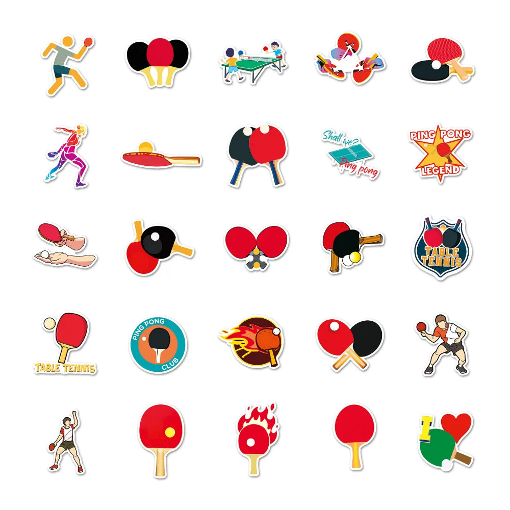 10/50PCS Table Tennis Cartoon Doodle Waterproof Sticker Decorative Luggage Laptop Helmet Skateboard Bike Motorcycle (ONLINE ORDER ONLY)