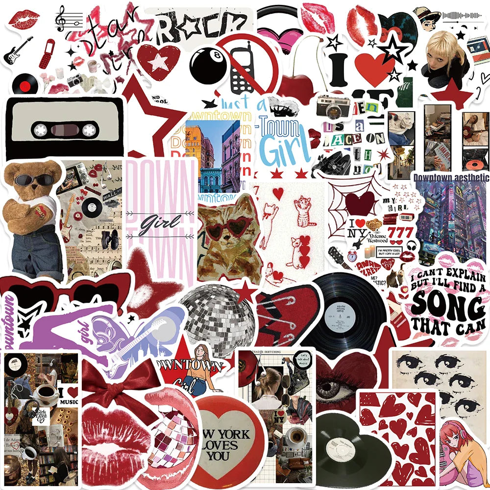 50PCS Downtown Y2K Girls Graffiti Stickers Decals DIY Decoration Notebook Skateboard Guitar Phone Bike Waterproof Kids Toy﻿ (ONLINE ORDER ONLY)