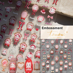 Cream Wind Cat Rabbit Kitten Bunny Bowknot Flower Butterfly Cake Cherry Tulip 5D Self Adhesive Nail Art Stickers Manicure Decals (Online Order Only)