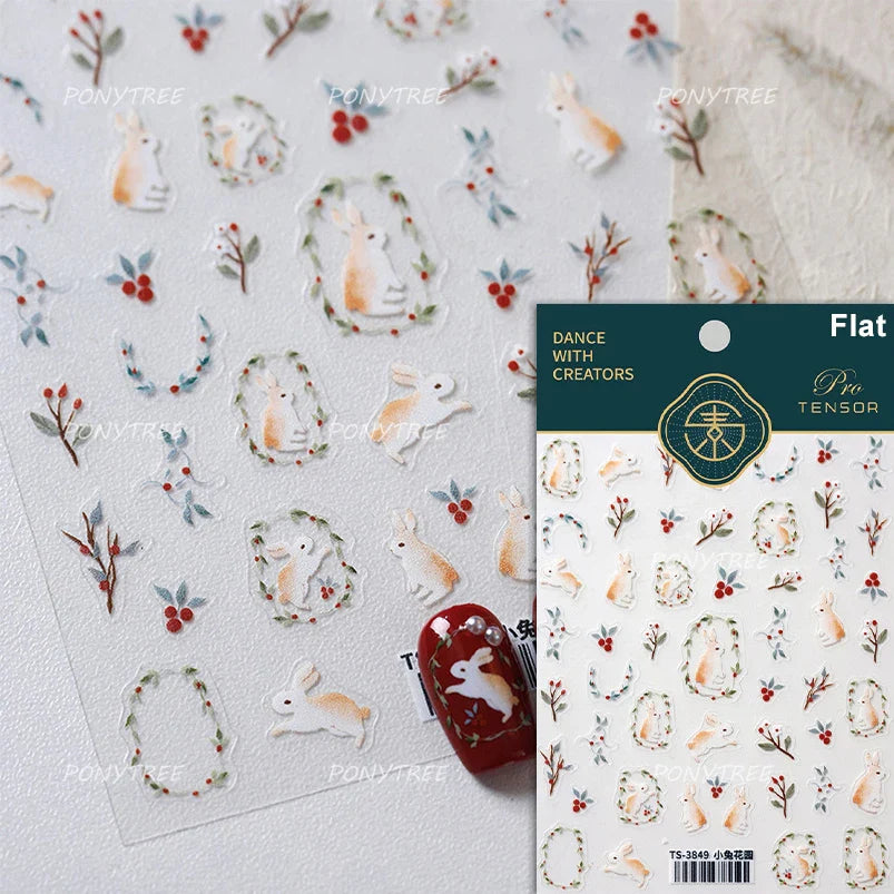 Graffiti Rabbit Dog Bunny Milk Strawberry Jewel Candy Knife Envelope Soft Relief Adhesive Nail Art Stickers Cute Manicure Decals (Online Order Only)