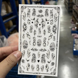 1PC Lace Flower Leaf Nail Sticker Geometric Line Leaf Floral Nail Art Decal Abstract Elegant Black White Pattern Nail Decoration (ONLINE ORDER ONLY)