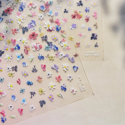 Chic Wild Flower Oil Painting Small Variegated Daisy Peach Blossom Lavender Petal Adhesive Nail Art Stickers Manicure Decals (Online Order Only)