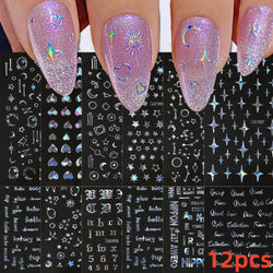 12PCS White Flowers Leaves 3D Nail Stickers Star/Moon/Sun Nail Art Decoration Decals Geometric Flower Stickers Nail Art Supplies (ONLINE ORDER ONLY)