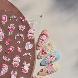Cream Wind Cat Rabbit Kitten Bunny Bowknot Flower Butterfly Cake Cherry Tulip 5D Self Adhesive Nail Art Stickers Manicure Decals (Online Order Only)