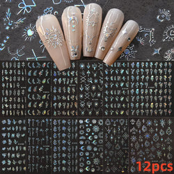 12PCS White Flowers Leaves 3D Nail Stickers Star/Moon/Sun Nail Art Decoration Decals Geometric Flower Stickers Nail Art Supplies (ONLINE ORDER ONLY)