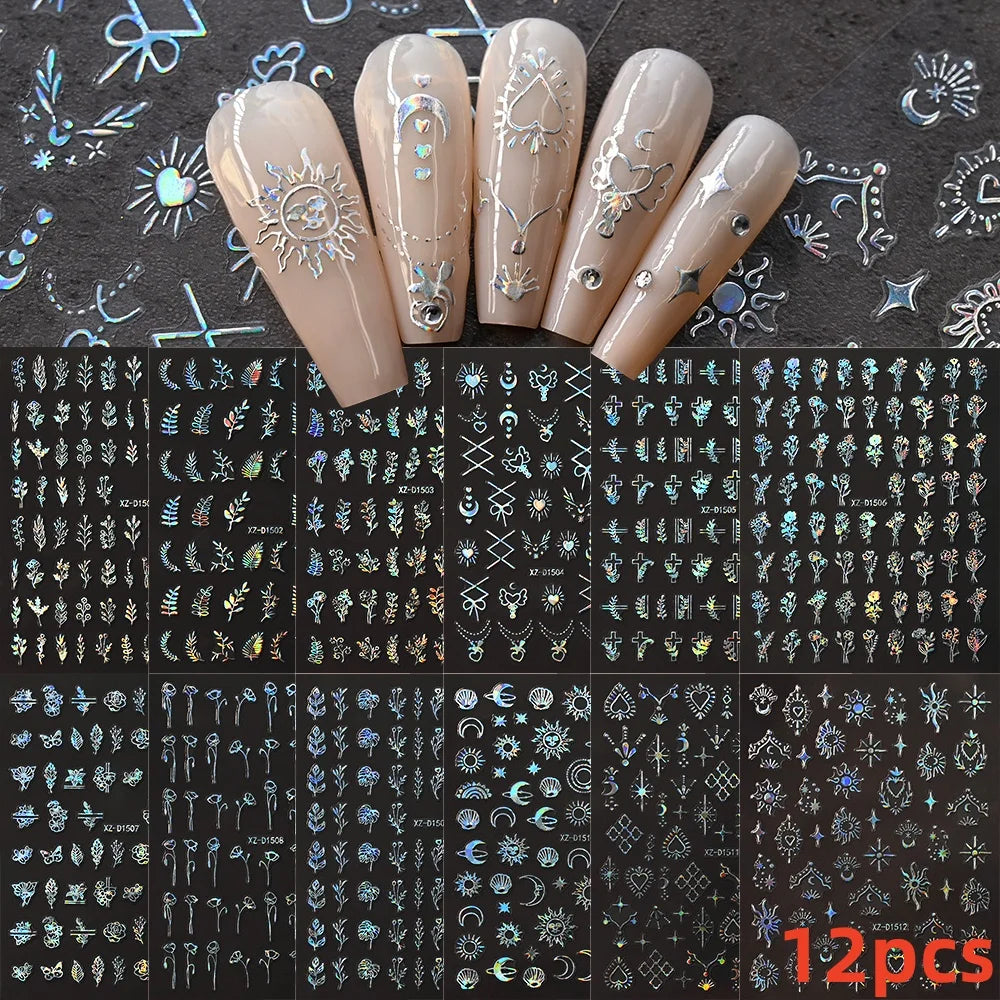 12pcs 3D Golden Glitter Heart Love Nail Stickers Valentine Self Adhesive Cute Cartoon Decal Geometry Slider Manicure Decoration* (ONLINE ORDER ONLY)