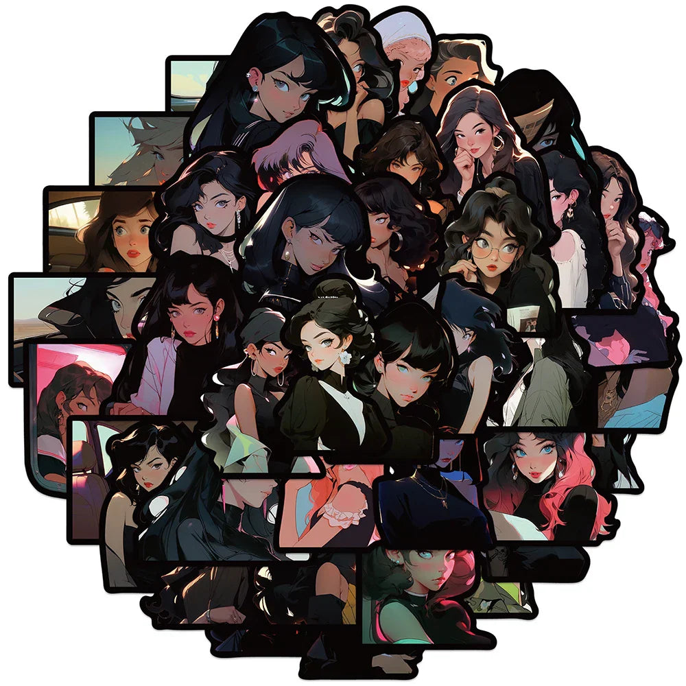 Anime Dark Girl Stickers 10/30/50pcs Waterproof for Skateboard, Laptop, Phone, Car, Motorcycle (ONLINE ORDER ONLY)