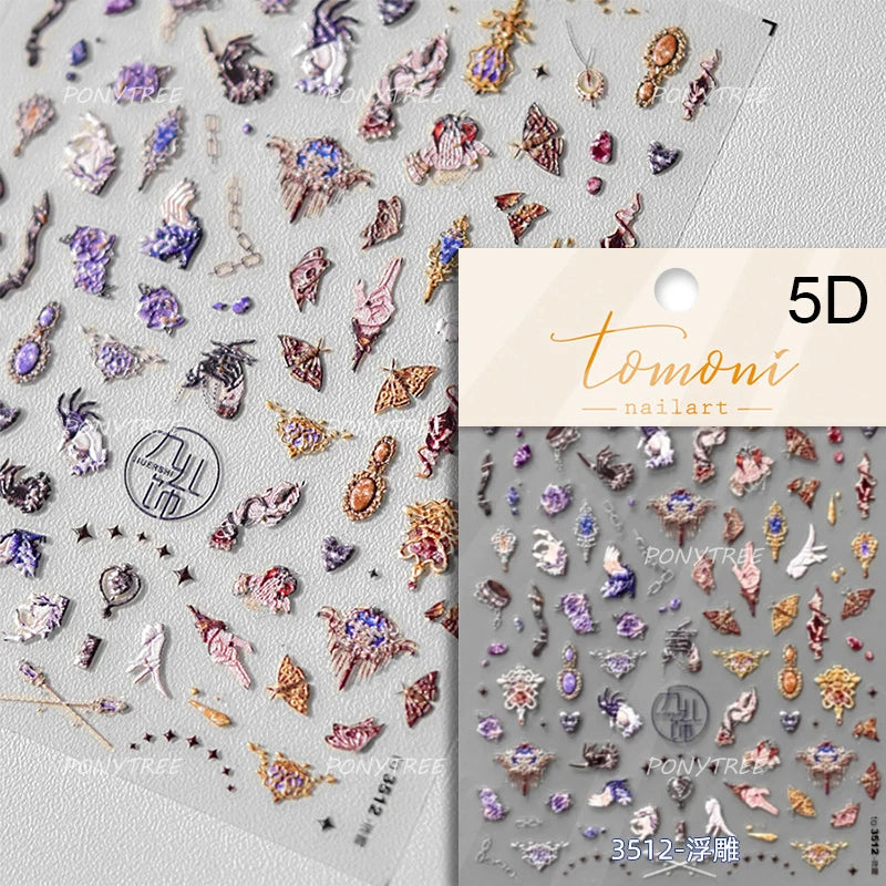 Transparent Purple Pink Gradient Wing Pinion Feather Housefly Wings Shiny Adhesive Nail Art Decoration Stickers Manicure Decals (ONLINE ORDER ONLY)