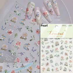 Romantic Candle Holder Lace Rambler Rose Pink Flower Bowknot Candlestick Ribbon Adhesive Nail Art Stickers Shiny Manicure Decals (ONLINE ORDER ONLY)