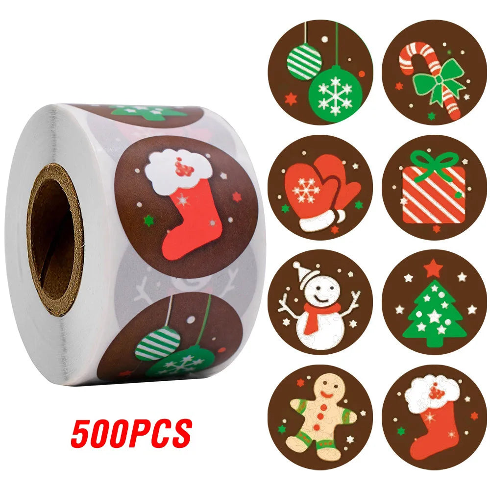 100-500pcs Merry Christmas DIY Handmade Sticker Package Thank You Label Sealing Stickers Party Festive Decor Supplies Children (ONLINE ORDER ONLY)