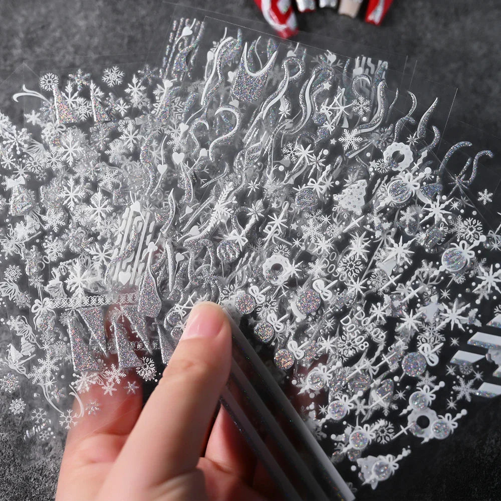 1pc Christmas Nail Sticker 3D Gold Glitter Snowflake Elk Penguin Bells Design Adhesive Nail Slider Decals Winter Manicure Decor* (Online Order Only)