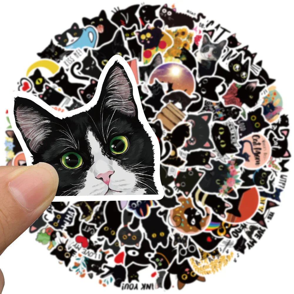 50/100pcs Cute Cartoon Black Cat Animal Stickers For Kids Waterproof Graffiti Phone Guitar Water Bottle Laptop Decals (ONLINE ORDER ONLY)