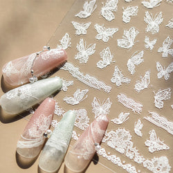 Lace Butterfly Hollow Out Fabric Romantic Flower Pattern Chic Adhesive Nail Art Sticker Rhinestone Manicure Decals Nail Supplies (ONLINE ORDER ONLY)