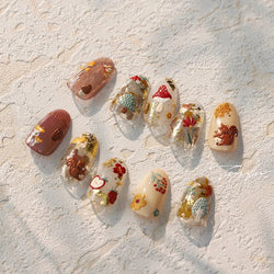 Squirrel Mushroom Apple Strawberry Cherry Pinecone Ginkgo Leaf Self Adhesive Nail Art Stickers Butterfly Flower Manicure Decals (ONLINE ORDER ONLY)