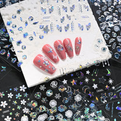 30Pcs Laser Silver/White Flowers Hearts Nail Sticker Star/Moon Mixed Shapes Design Self-adhesive Sticker Acrylic Manicure Access (Online Order Only)