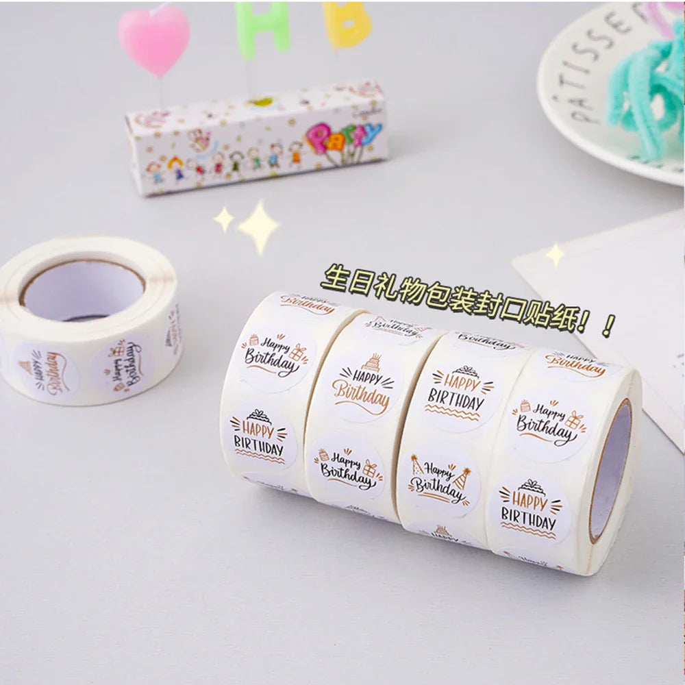 100-500pcs Cute Happy birthday Stickers for Gift Wrapping Decoration Envelope Sealing Label Kids toys Stationery Stickers 1inch (ONLINE ORDER ONLY)