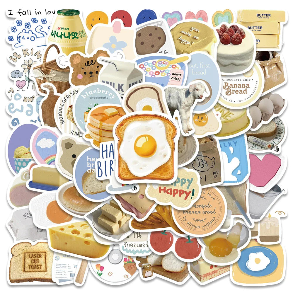 63PCS Kawaii Bread Cake Stickers for Phone, Guitar, Luggage, Skateboard, Fridge, Motorcycle (ONLINE ORDER ONLY)