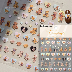 Cute Bear Teddy Birthday Party Maillard Bear Cake Flower Bouquet Lucky Love Heart 5D Adhesive Nail Art Sticker Manicure Decals (Online Order Only)