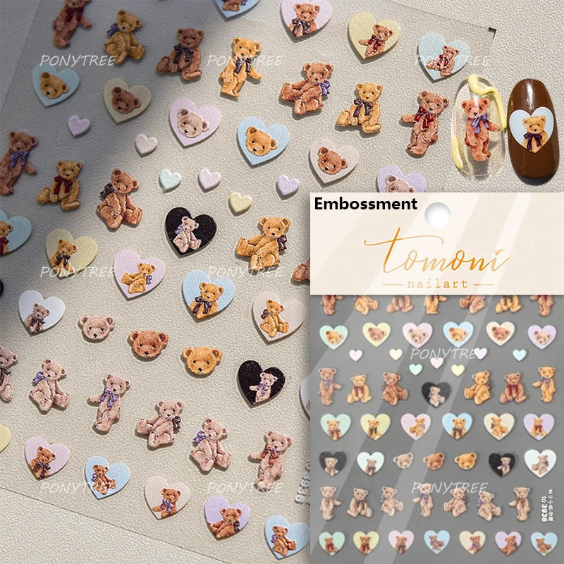 Charm Retro Bear Candy Cake Bowknot Rabbit Bunny Strawberry Footprint Muffin 3D Adhesive Nail Art Stickers Chic Manicure Decals (ONLINE ORDER ONLY)