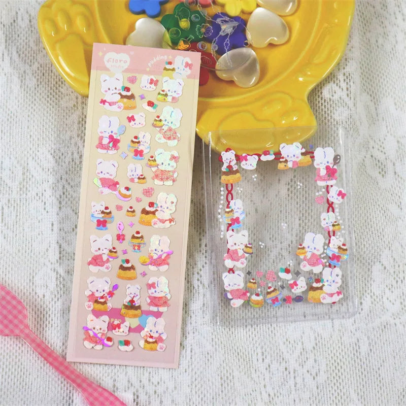 1pcs Cute Rabbit Laser Stickers Art Decorative Material Label Hand Account DIY Album Scrapbooking Sticker Kawaii Stationery (Online Order Only)