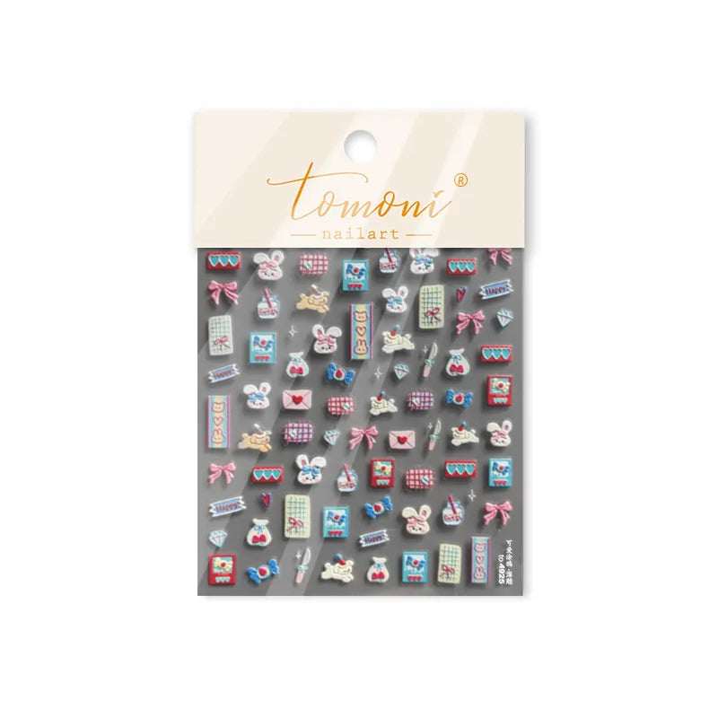Graffiti Rabbit Dog Bunny Milk Strawberry Jewel Candy Knife Envelope Soft Relief Adhesive Nail Art Stickers Cute Manicure Decals (Online Order Only)