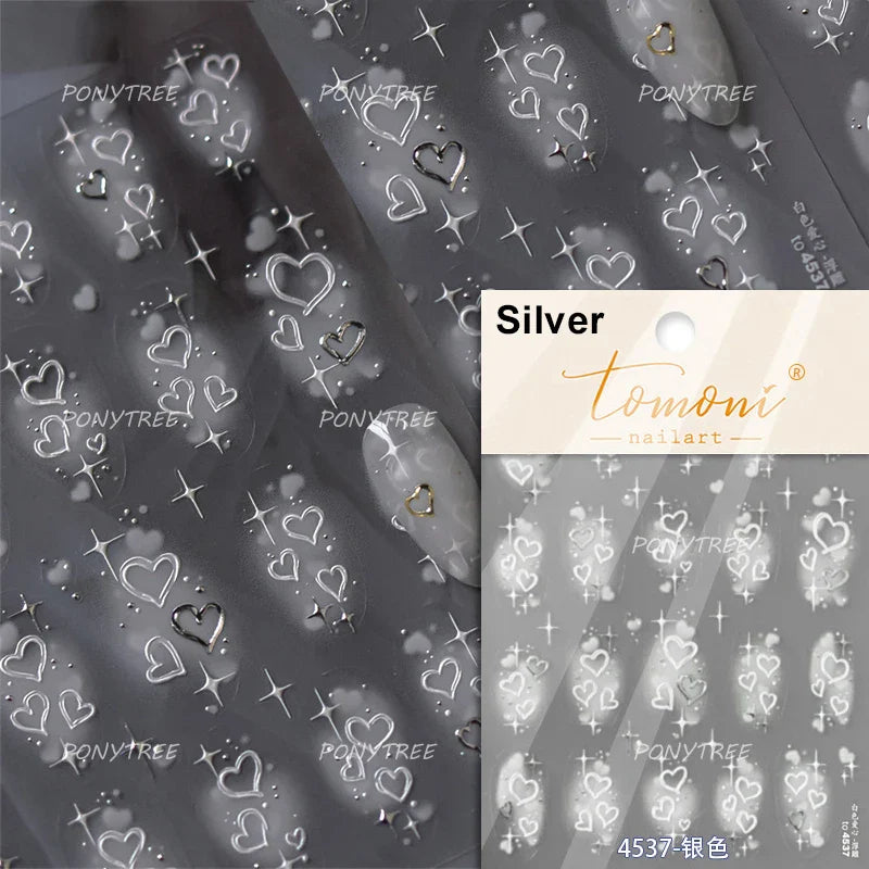 Black Punk Star Heart Laser Stroke Dark Wind Sexy Water Droplet Delicate Adhesive Nail Art Decorations Stickers Manicure Decals (ONLINE ORDER ONLY)