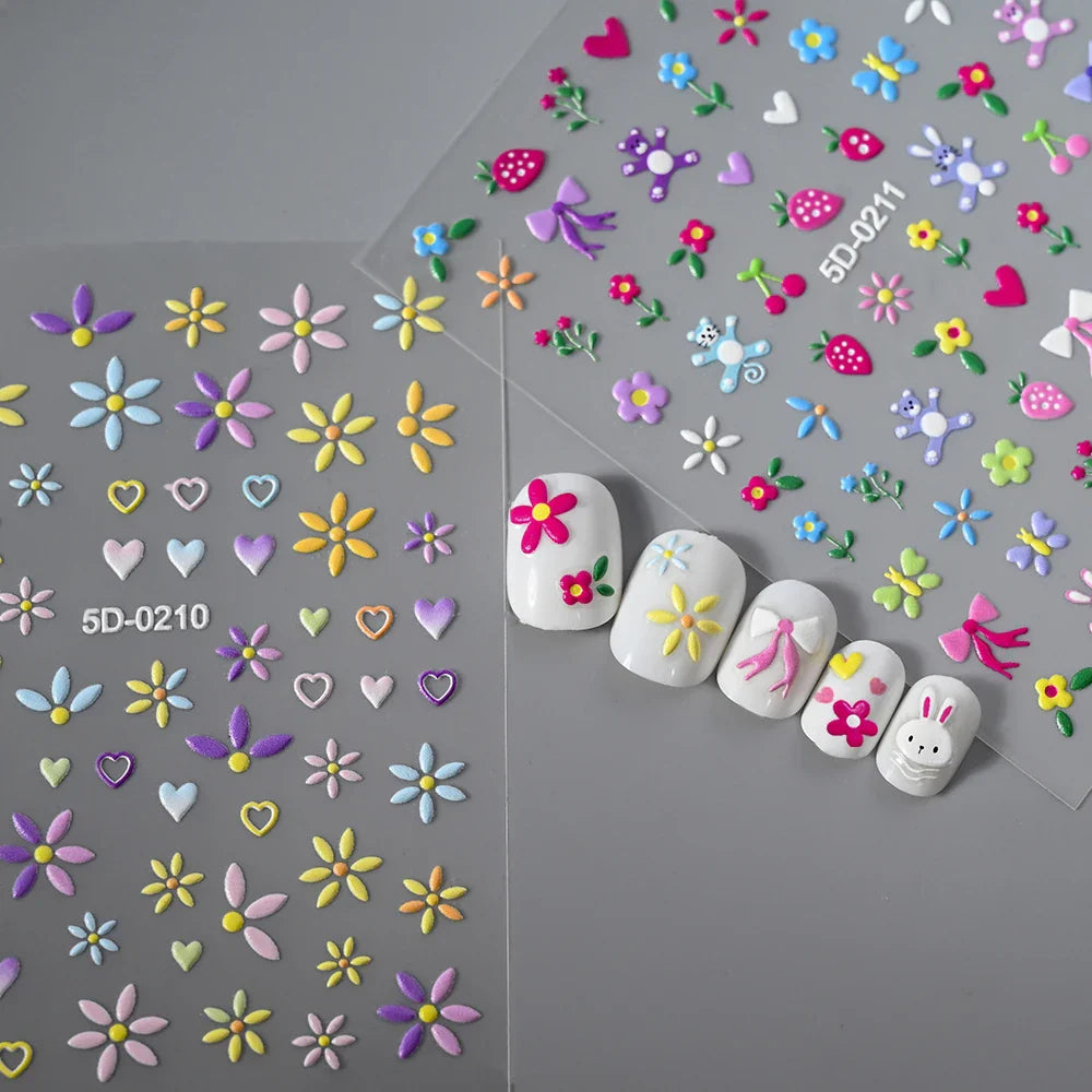 1pc 5D Flower Design Nail Art Stickers Colorful Flowers Nail Art Decals For DIY & Nail Salons Self-Adhesive Nail Art Supplies *^ (ONLINE ORDER ONLY)