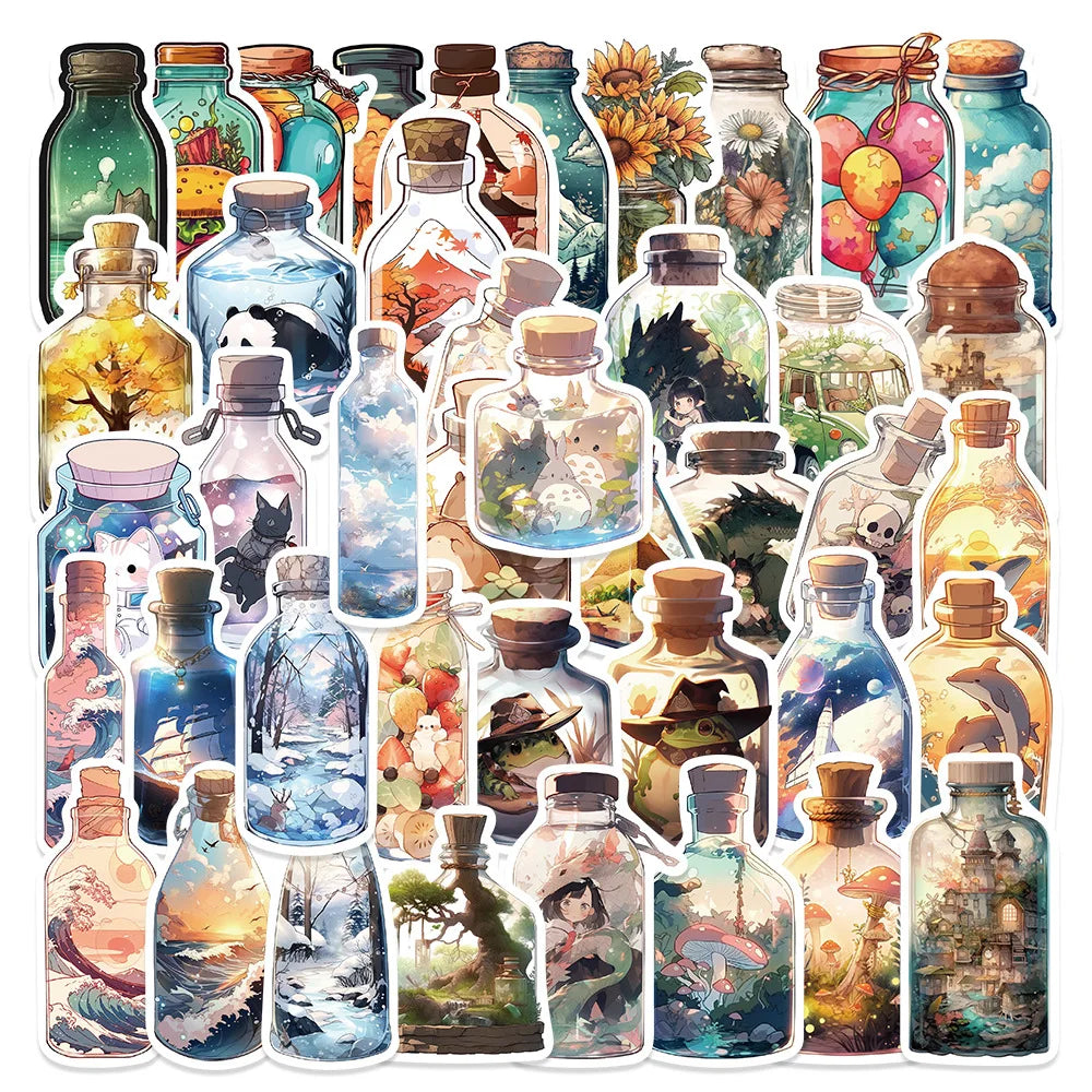 10/30/50PCS The Big World in a Bottle Aesthetic Animal Cute Stickers Cartoon Decals Toys Scrapbook Phone Laptop Car Sticker Gift (ONLINE ORDER ONLY)