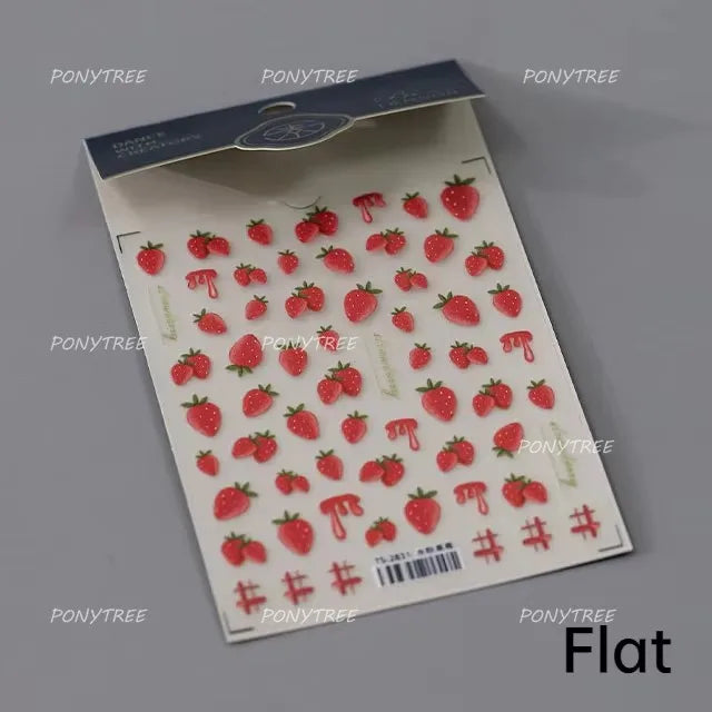 Cute Pink Tempting Strawberries Attractive Fruit Cutting Line Bowknot Star Silver Stamping Chic Nail Art Stickers Manicure Decal (ONLINE ORDER ONLY)