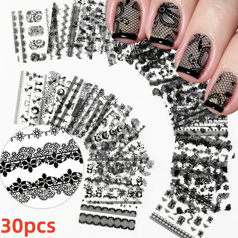 30Sheet 3D Glitter Christmas Nail Art Stickers Santa Claus Snowflake Elk Christmas Tree Design Nail Decals Cartoon Nail Supplies (Online Order Only)