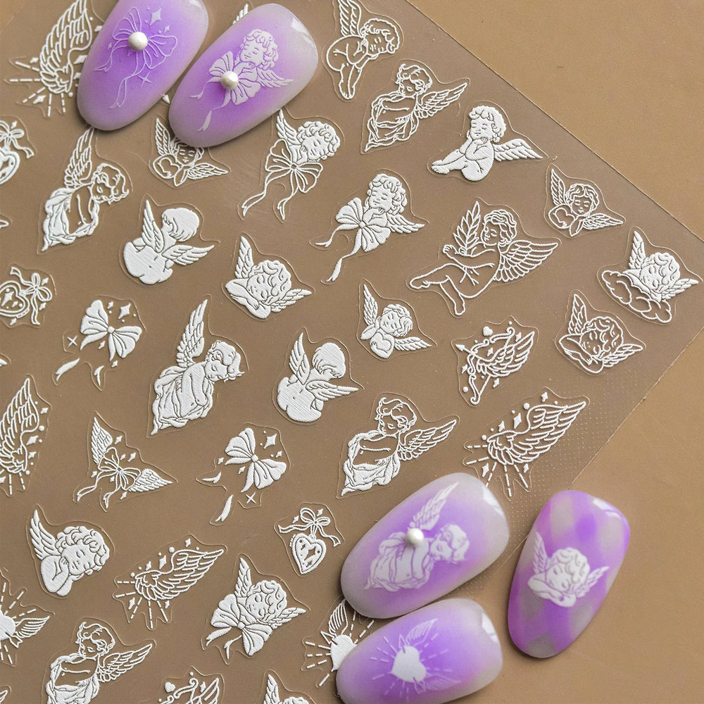 White Pink Baby Child Angel Wing Heart Bowknot Leaves Key Star Cupid's Arrow Archery Adhesive Nail Art Stickers Manicure Decals (ONLINE ORDER ONLY)