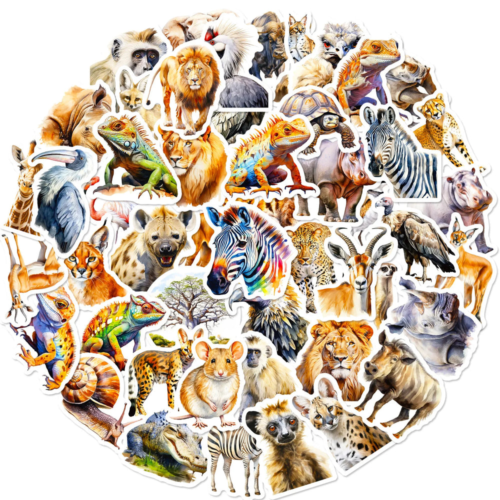 African Animal Stickers: Lion, Leopard, Crocodile Decals for Laptop, Guitar, Bike, Skateboard (10/30/50PCS) (Online Order Only)