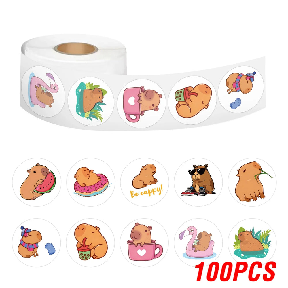 100-500pcs Cute Plump Capybara Cartoon Brown Animals Stickers DIY Scrapbook Phone Reward Seal Label Wall Sticker Kid Toy (Online Order Only)