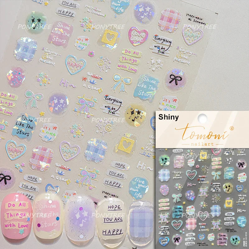 Pink Bowknot Star Moon Starburst Sun Polar Day Polar Night Sword Rose Flower Wreath Adhesive Nail Art Stickers Manicure Decals (ONLINE ORDER ONLY)