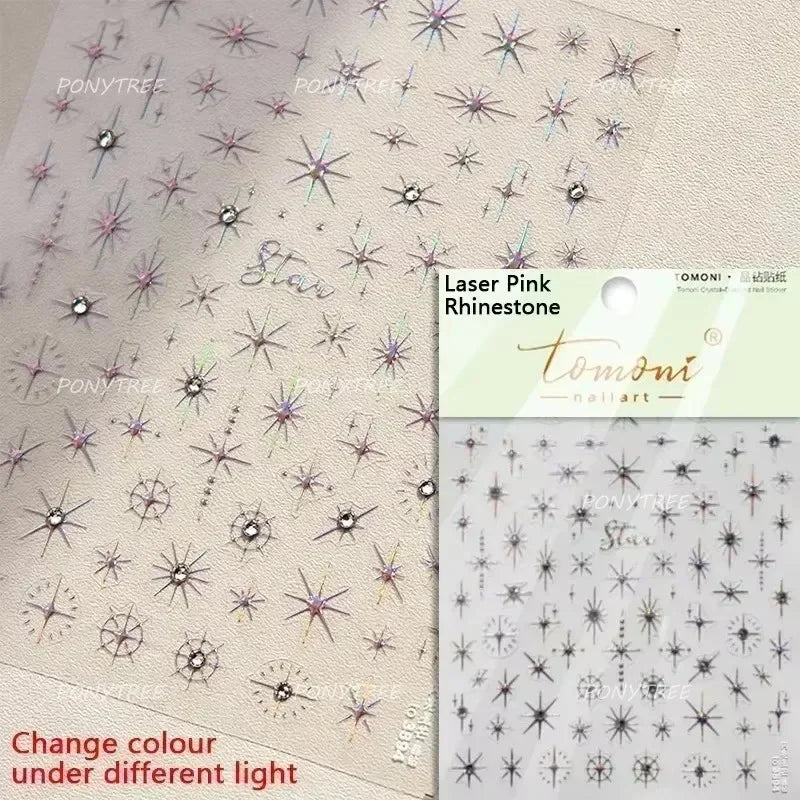 Romantic Purple Star Moon Butterfly Bowknot Retro Water Drop Gem Starburst Adhesive Nail Art Stickers Starlight Manicure Decals (ONLINE ORDER ONLY)