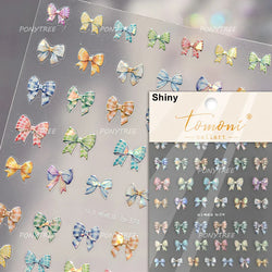 Colourful Grid Bowknot Charming Silk Ribbon Tie Chic 5D Self Adhesive Nail Art Sticker Sparkle Crystal Rhinestone Manicure Decal (ONLINE ORDER ONLY)