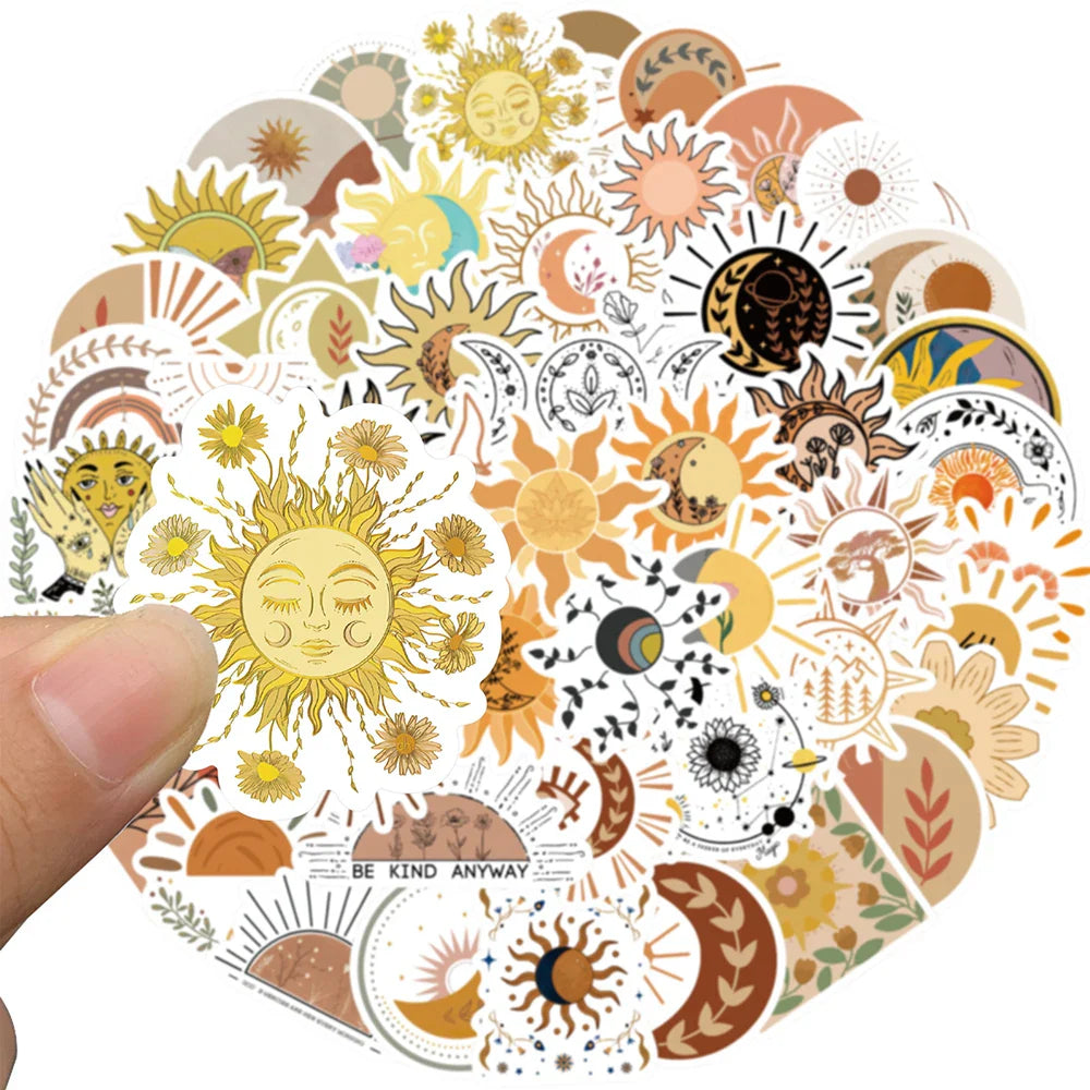 10/30/50PCS Sun Moon Bohemian  Aesthetic Stickers For Kids PVC Waterproof Skateboard Laptop Fridge Suitcase Bike Car Decals Gift (ONLINE ORDER ONLY)