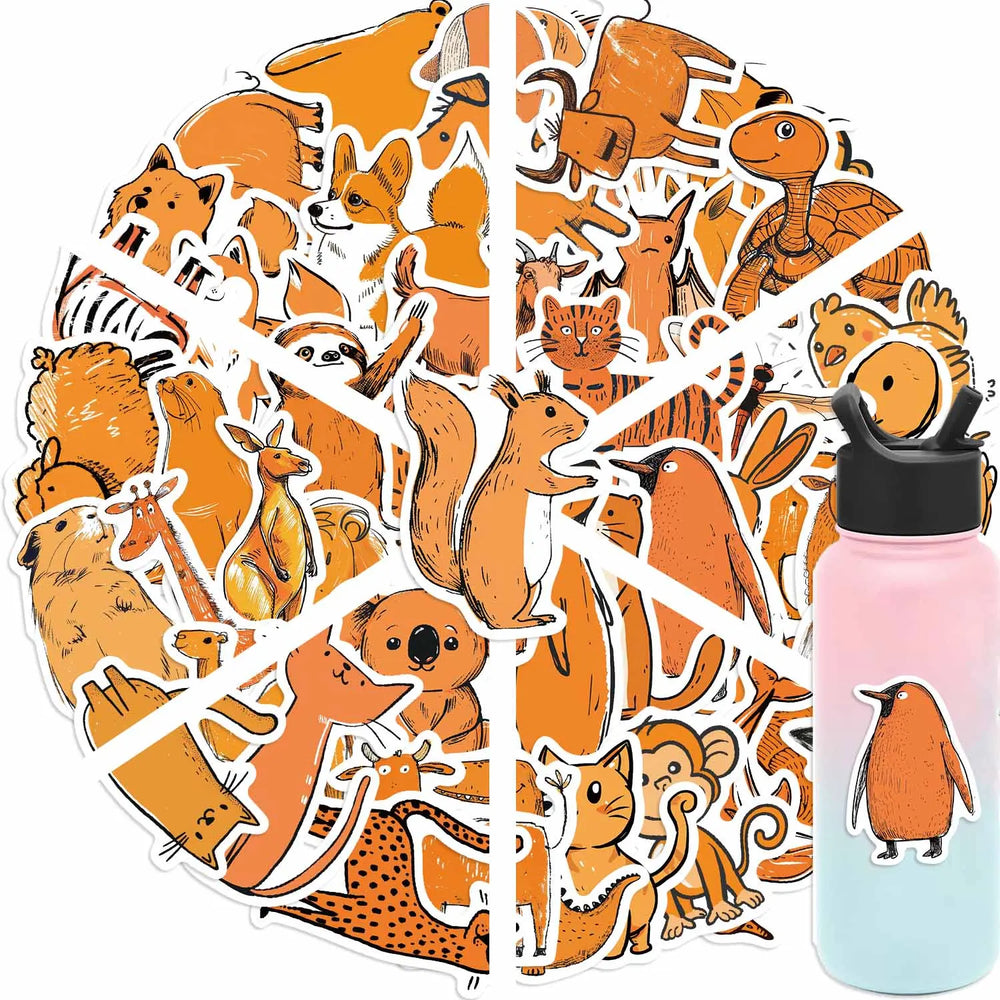 50PCS Cartoon Orange Animals Stickers For Laptop Suitcase Skateboarding Snowboard Retro Vinyl Home Sticker Cute Graffiti Decals (ONLINE ORDER ONLY)