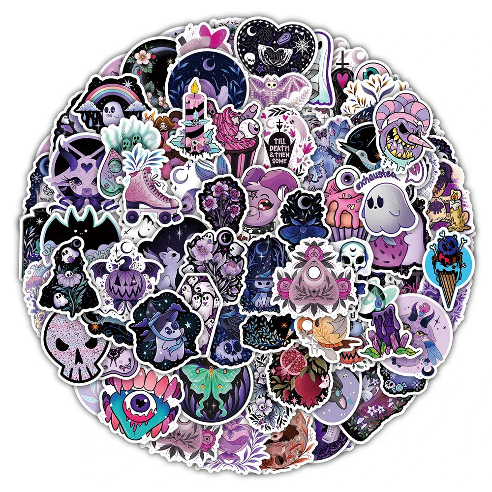 10/30/50/100PCS Horror Gothic Witch Halloween Cartoon Stickers Aesthetic Graffiti DIY Motorcycle Phone Laptop Wall Decal Kid Toy (ONLINE ORDER ONLY)