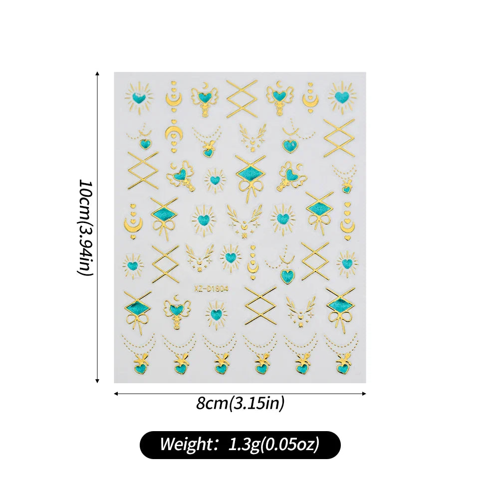 1pc Bohemian Valentine Nail Stickers 3D Self-Adhesive Fantasy Nail Art Glitter Sun, Heart, Lock, Star & Moon Designs Nail Decals (ONLINE ORDER ONLY)
