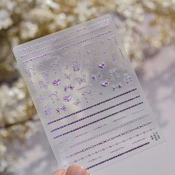 Hot Stamping Purple Line Love Heart Lace Bowknot Chain Branches Star Flower Leaf Butterfly Plant Flower Nail Art Stickers Decals (Online Order Only)