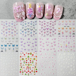 1pcs Pink Christmas Nail Stickers Shiny Shell Light Nail Art Parts Stickers Cute Snowflakes Star Wreath Nail Decorations Decals* (ONLINE ORDER ONLY)