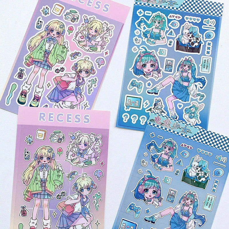 Korean ins Cute Pretty Girls Sticker Diary Scrapbooking DIY Album Decoration Sticker Aesthetic Personalized Kawaii Stationery (Online Order Only)