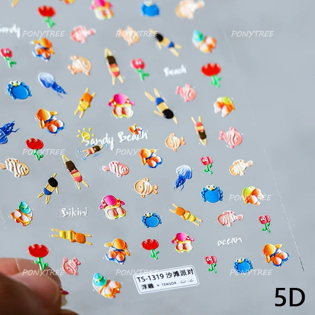 Summer Beach Bikini Watermelon Strawberry Ice Cream Soda Coconut Tree Fan Juice Crab Nail Art Decoration Stickers Manicure Decal (ONLINE ORDER ONLY)